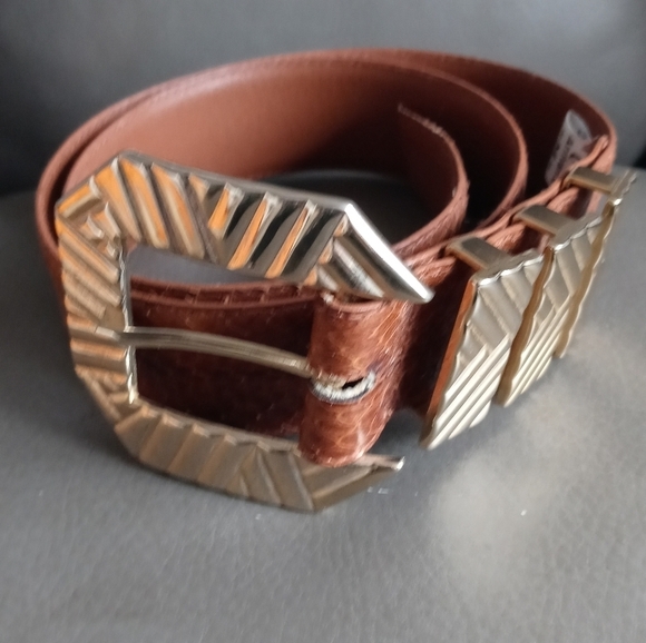 VTG Arrivanto Genuine Snakeskin brown Ladies Belt With Golden buckle/Accents M main image 5